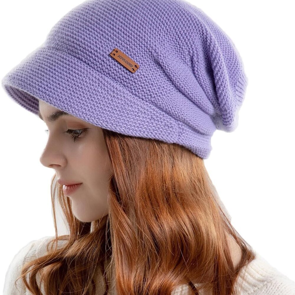 Womens Winter Beanie Hat,Fleece Lining Warm Knitted Slouchy Beanie Hats Cap with